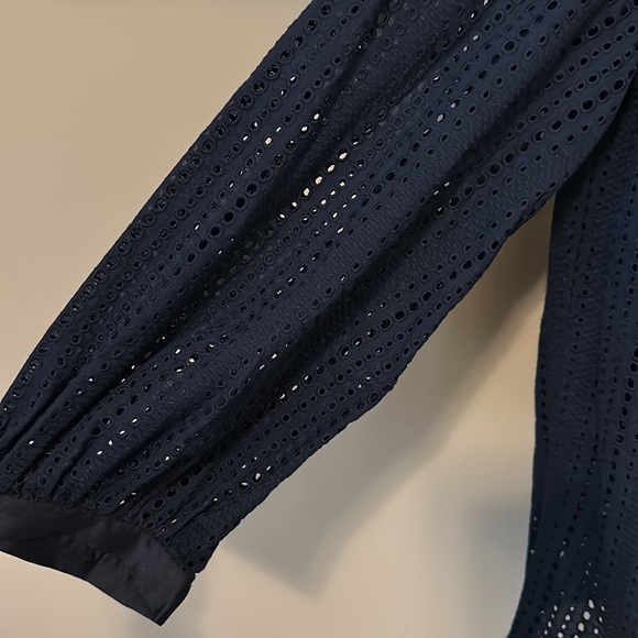Navy Eyelet 3/4 Sleeve Blouse - Picture 2 of 4
